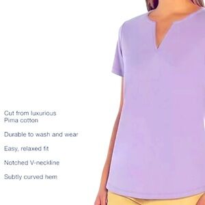 NWT Eddie Bauer Size M Lavender V-neck Short Sleeve Curved Hem 100% Pima Cotton